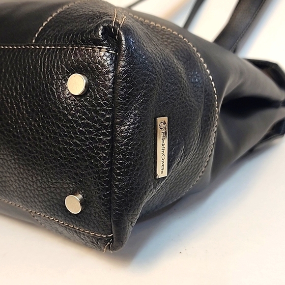 Franklin Covey Black Leather Handbag Travel Laptop Tote Purse - Picture 7 of 16